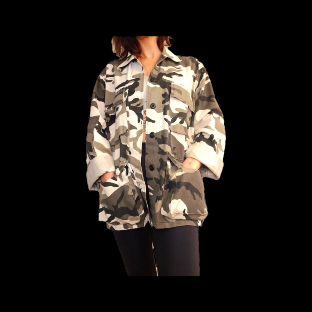Unisex black and white camo cargo jacket